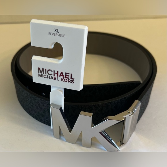 New MICHAEL KORS Twist Reversible Mk Logo Black Grey BELT Size Xtra Large - Picture 7 of 16